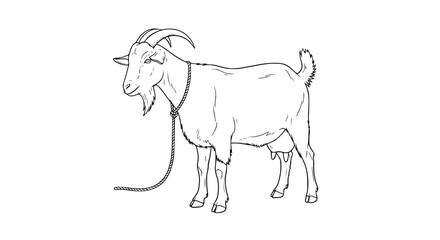 Tethered Goat Line Drawing Profile View of a Goat with Rope (1)