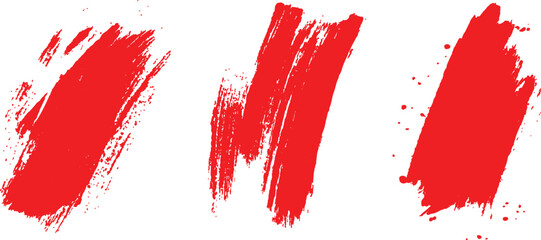 Red brush strokes on a white background for artistic design and creative projects. Abstract red in splash, paint, brush strokes, stain grunge isolated on white background,	
