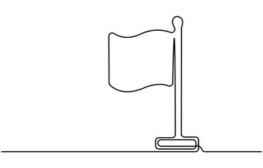  Flag Continuous one line empty, white flag drawing. Flag Vector illustration on white background