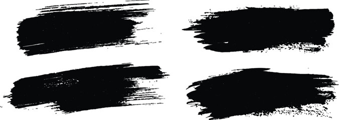 Black paint brush set of grunge black paint brush strokes. All brush strokes are isolated on white background. Set of grunge black ink brush strokes on white background.	