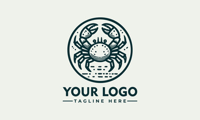 Stylized crab illustration inside circular emblem, marine animal logo, detailed claws and shell design

