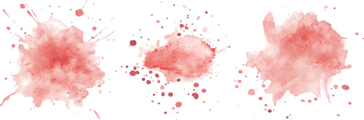 3 set of red watercolor brush strokes isolated on a white background. vector watercolor paint splashes flowing ink blots and dynamic color textures on a clean white background modern design.