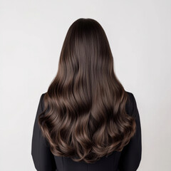 Naklejka premium Luxurious, silky brown hair cascades in perfectly styled waves, exuding elegance and health. smooth texture and rich color create stunning visual impact