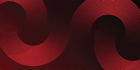 Abstract red glowing geometric lines on black background. Modern shiny red diagonal rounded lines modern