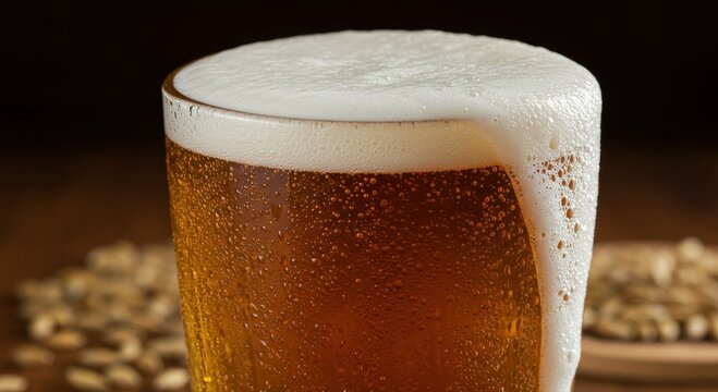 Cold dark beer with white foam in a glass mug is an isolated alcohol beverage - Powered by Adobe