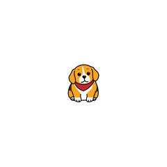 Cute chubby beagle dog wearing a red bandana and sitting with a friendly expression cartoon, vector illustration