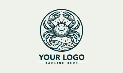 Stylized crab illustration inside circular emblem, marine animal logo, detailed claws and shell design
