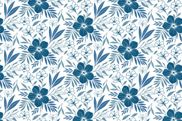 abstract blue flower line illustration, cotton floral seamless design, textile repeat for fashion, kitchen and pillow covers


