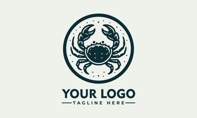 Stylized crab illustration inside circular emblem, marine animal logo, detailed claws and shell design
