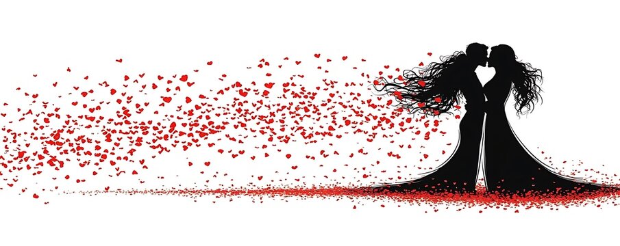 Couple kissing, petals, romance, love. Wedding invitation design