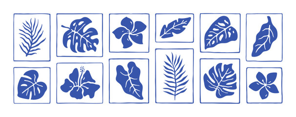 Summer tropical leaves and flower set