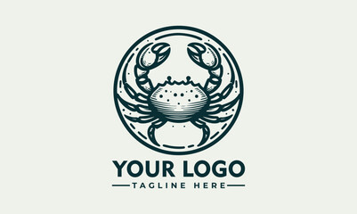 Stylized crab illustration inside circular emblem, marine animal logo, detailed claws and shell design
