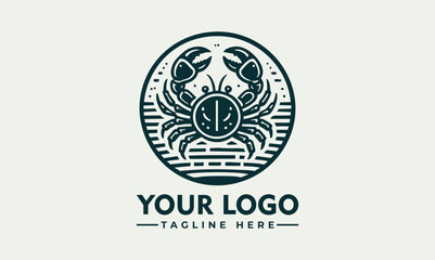 Stylized crab illustration inside circular emblem, marine animal logo, detailed claws and shell design

