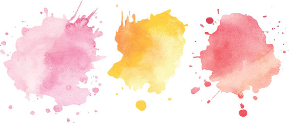 Colorful watercolor brush strokes vector. set of paint splatter illustration. Pink, orange, yellow, watercolor brush strokes isolated on white background.