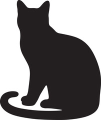Sitting cat simple black silhouette, Calm pet cat minimal outline design
