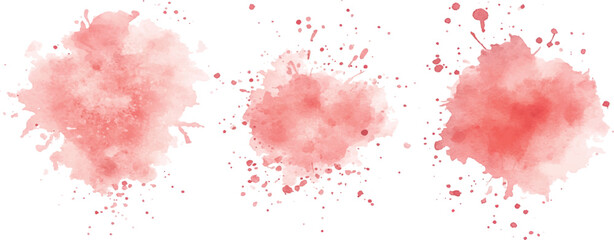 3 set of red watercolor brush strokes isolated on a white background. vector watercolor paint splashes flowing ink blots and dynamic color textures on a clean white background modern design.