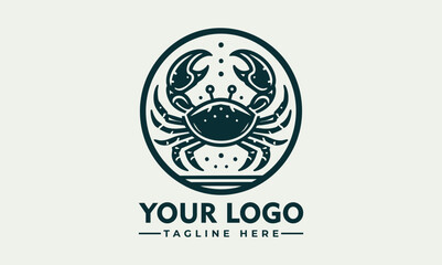 Stylized crab illustration inside circular emblem, marine animal logo, detailed claws and shell design
