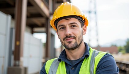 Construction Worker Portrait Urban Site Professional Photo Daylight Close-Up Skilled Labor Representation