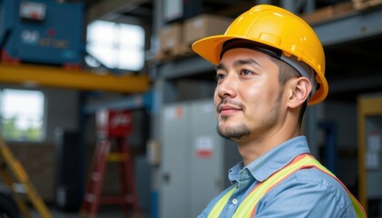 Construction Worker Portrait in Industrial Setting Professional Environment Focused Expression Urban Workspace