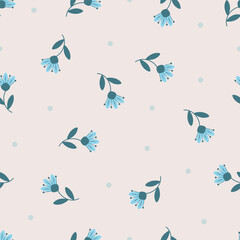 Obraz premium Cute floral seamless pattern with flowers and branches. Wildflower vector illustration in spring or summer. Elegant template for fabric, wallpaper, stationery, wrapping, card, and phone cases.