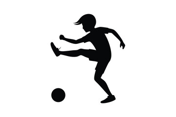 Soccer Player Kid Silhouette Vector.
