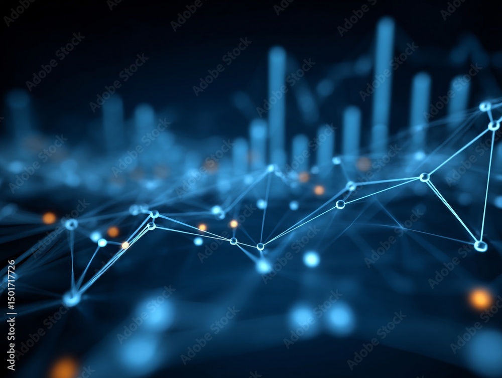 Poster Big data concept with glowing graphs and interconnected nodes on a blue tech background 