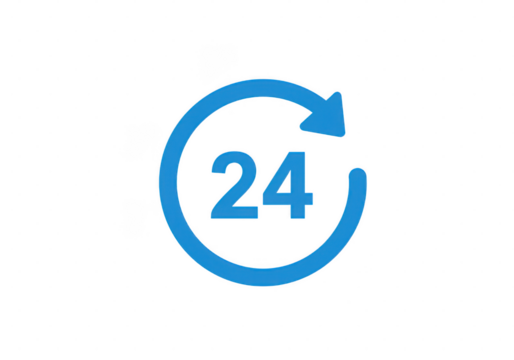 Blue twenty four hour symbol with arrow on a black background illustration isolated on transparent background - Powered by Adobe
