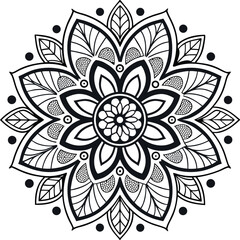Detailed Symmetrical Mandala Design in Black and White for Relaxation and Focus