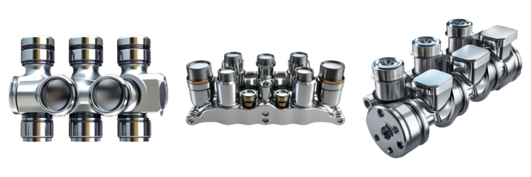 Three different types of metal pipes are shown in a row