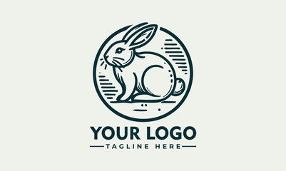 Minimalist rabbit sitting inside circular emblem in side profile, stylized animal icon. Nature concept
