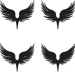 Fototapeta premium Four Black Angel Wings Vector Graphic | Spread Wings Silhouette Illustration | Fantasy Bird Wing Design Element | Tattoo Style Art