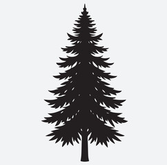 pine tree silhouette vector art illustration, Christmas tree isolated on white background