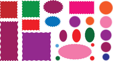 Wavy Edge Rectangle, Vector Jagged Geometric  square and oval shape. with zigzag edge. Set,Shapes. Colorful frame with. Rectangular curved box element. Geometric zig stickers, labe Rectangle