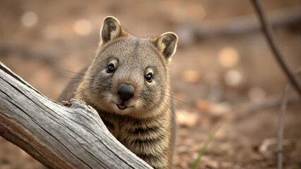 Obraz premium Quokka in its natural habitat in Western Australia. Native Australian marsupial wildlife. WA fauna.