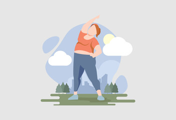 Plus Size Woman Practicing Yoga and Gym Training &ndash; Healthy Lifestyle Illustration

