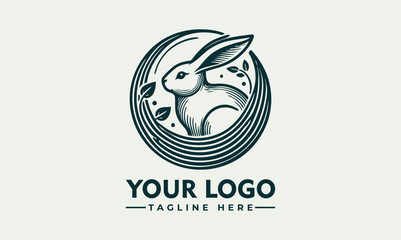 Obraz premium Minimalist rabbit sitting inside circular emblem in side profile, stylized animal icon. Nature concept 