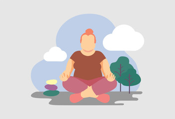 Plus Size Woman Practicing Yoga and Gym Training &ndash; Healthy Lifestyle Illustration

