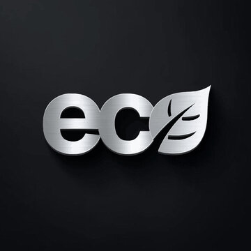 Silver text icon &ldquo;eco&rdquo; with a leaf on a black background, flat design style, ecology