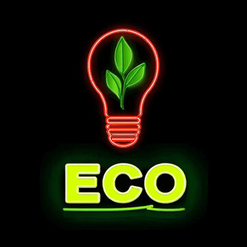Futuristic logo, &ldquo;ECO&rdquo;, green light bulb with a leaf inside, electric energy