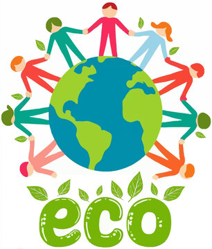 Logo of people holding hands around the Earth with the text &ldquo;eco&rdquo;, ecology