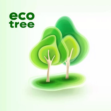 Green trees logo, text &ldquo;eco tree&rdquo;, ecology concept 