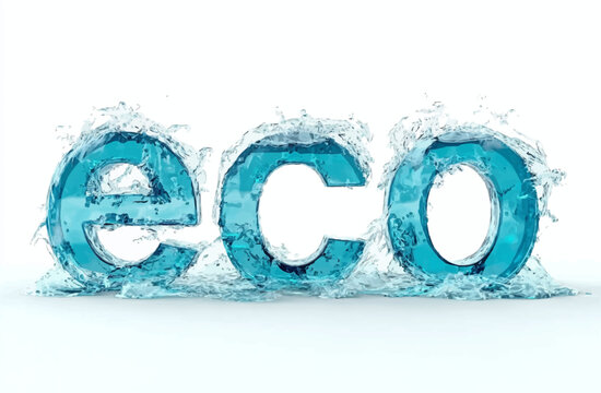 3D eco text made of water, isolated on white background, ecology
