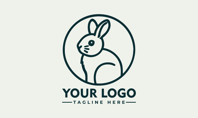 Minimalist rabbit sitting inside circular emblem in side profile, stylized animal icon. Nature concept
