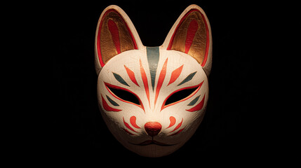 traditional japanese kitsune fox mask &ndash; ideal for cultural articles, folklore-themed designs, and festival posters