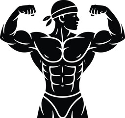 Gym Pose Line Art – Muscular Man Silhouette Collection Bodybuilder One Line Drawing – Fitness Silhouette Vector Set