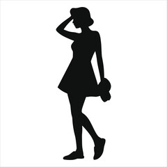 (Mules slip-ons)Vector Silhouette of a Woman in a Short Dress/A simple, elegant silhouette of a woman wearing a short dress and casual shoes.