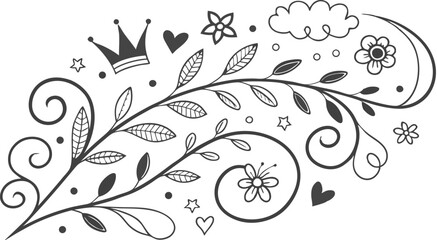 Decorative doodles. Hand drawn pointing arrow, outline shapes and doodle frames. Ink signs decoration ornament. line curved arrow, heart. circle sketch isolated vector illustration symbols set.