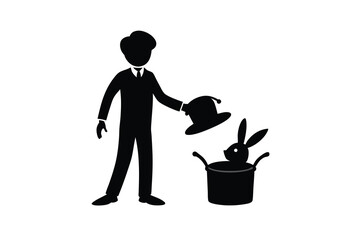 Magician with Rabbit and Hat Silhouette.
