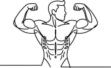 Gym Pose Line Art – Muscular Man Silhouette Collection Bodybuilder One Line Drawing – Fitness Silhouette Vector Set