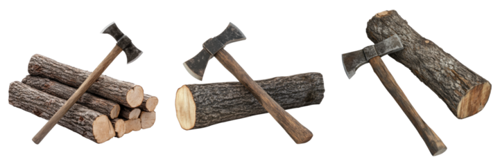 Three axes are shown in a row, with one of them being a large one